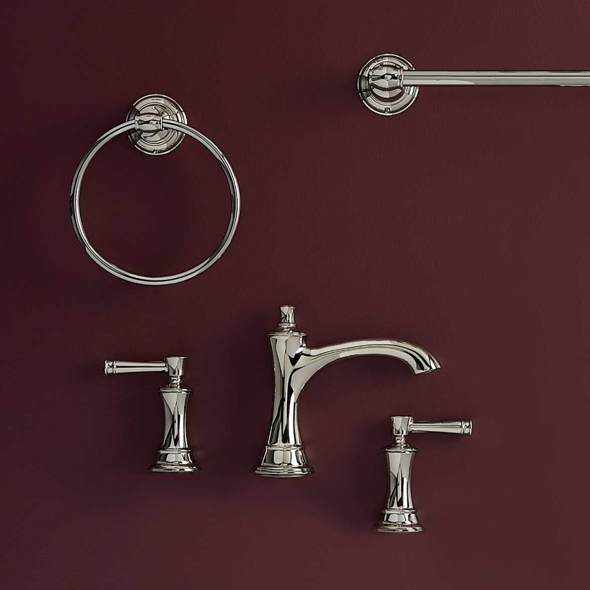 Beasley Widespread Bathroom Faucet, Towel Ring, Towel Rod in  Chrome