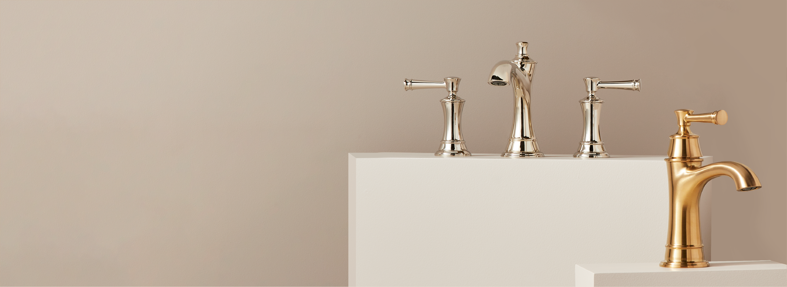 Beasley Widespread and Single Hole Faucet in Brushed Gold and Polished Nickel